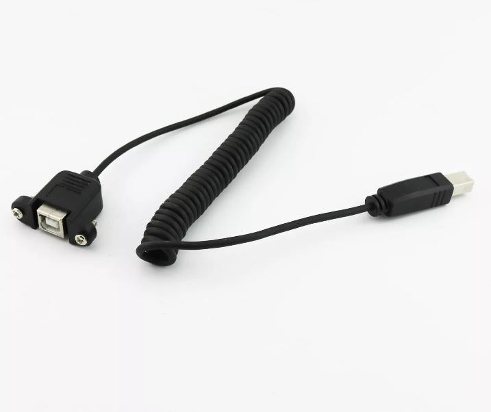 USB 2 0 B Female Panel Mount to Male Printer Coiled Spiral Extension Cable 5FT