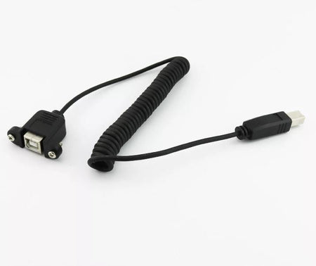 USB 2 0 B Female Panel Mount to Male Printer Coiled Spiral Extension Cable 5FT