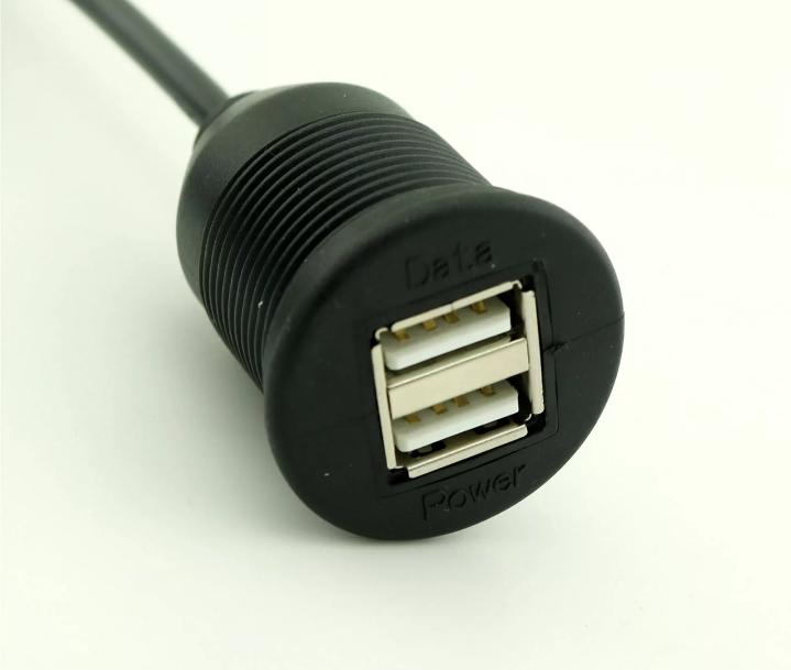 USB 2 0 Male to Dual Female Socket Car Mount Flush Waterproof AUX Audio Cable 2M