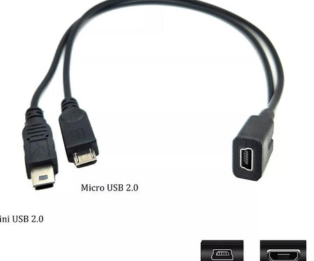 USB 2 0 Mini Female to Mini USB Male Micro Male 2 in 1 Converter Charging Cable