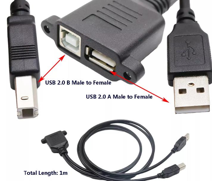 USB 2 0 Type A USB B Male to Female Screw Panel Mount Printer Data Adapter Cable