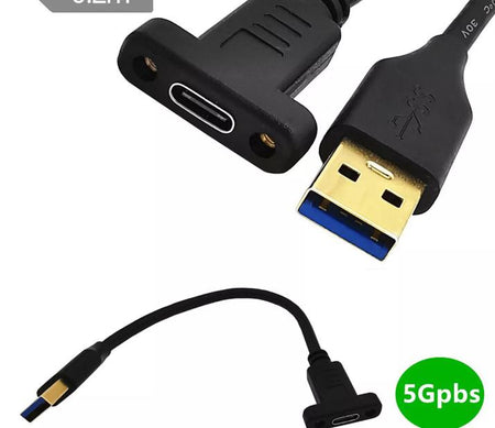 USB 3 0 A Male To USB 3 1 Type C Female w Screw Panel Mount Data Adapter Cable