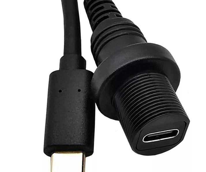 USB 3 1 C Motorcycle Flush Panel Mount Waterproof Male to Female Extension Cable