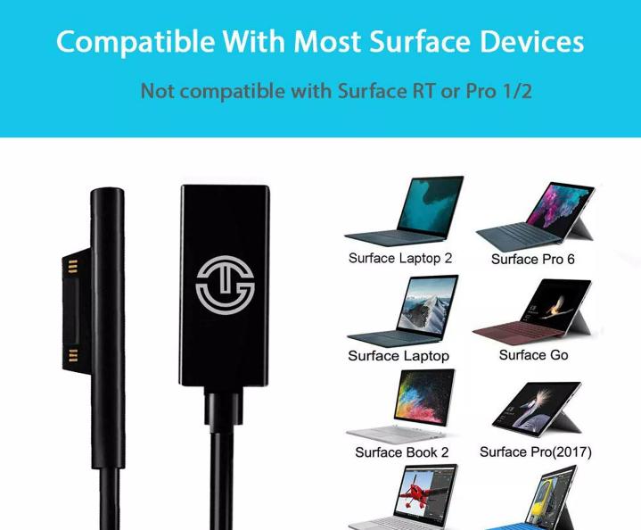 USB C PD Charging Connector Power Adapter Cable for Microsoft Surface Pro 3 4 5