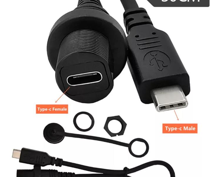 USB Type C 3 1 Car Boat Motorcycle Dash Panel Mount Flush Waterproof Kit Cable