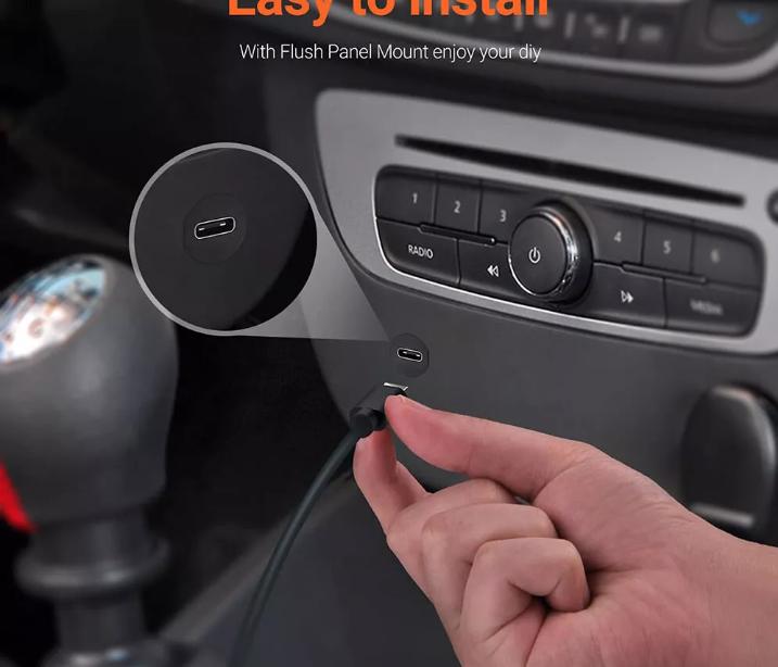 USB Type C 3 1 Car Boat Motorcycle Dash Panel Mount Flush Waterproof Kit Cable