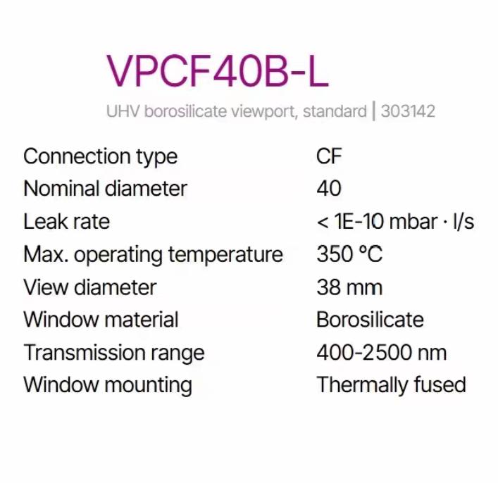 VACOM VPCF40B-L UHV borosilicate viewport standard 303142Lesker VPZL-275 VIEWPORT ZERO-LENGTH 2-3 4 UHV 6