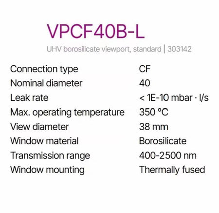 VACOM VPCF40B-L UHV borosilicate viewport standard 303142Lesker VPZL-275 VIEWPORT ZERO-LENGTH 2-3 4 UHV 6