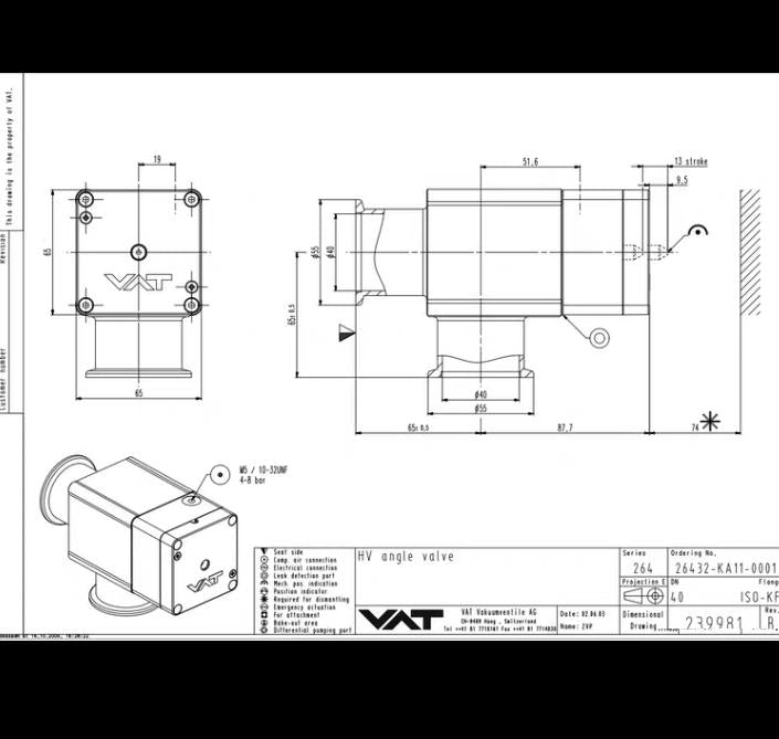 VAT 26432-KA11 KF40 Pneumatic actuator without position indicator without solenoid valve single acting closing springAluminum 1 10-8 mBar