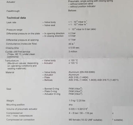 VAT 26432-KA11 KF40 Pneumatic actuator without position indicator without solenoid valve single acting closing springAluminum 1 10-8 mBar