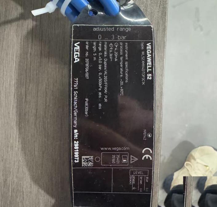 VEGA VEGAWELL 52 2078706 007 0 2 5 bar 0 250kPa abs 4 20mA 6 IP68 Duplex AL203 FKM PUR -20 C 80 C