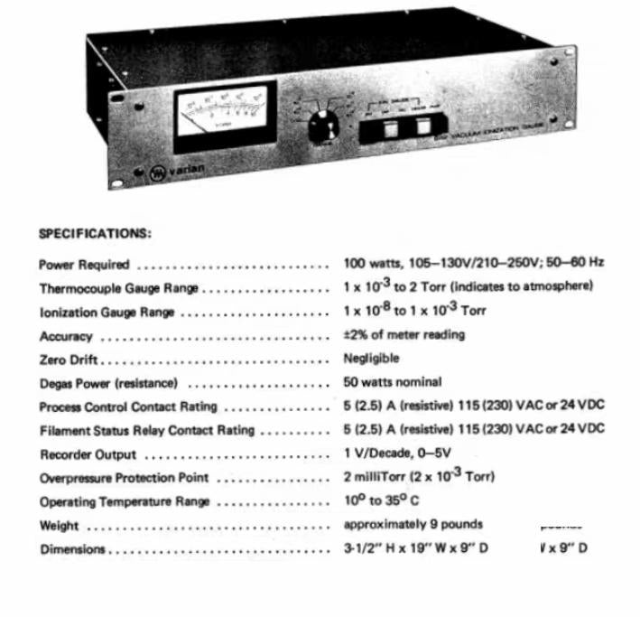 Varian Semiconductor 842 Vacuum Ionization Gauge Controller