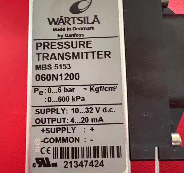 WARTSILA MBS 5153 060N1200 Danfoss 0-6bar 0-600kPa 4-20mA 10-32V DC